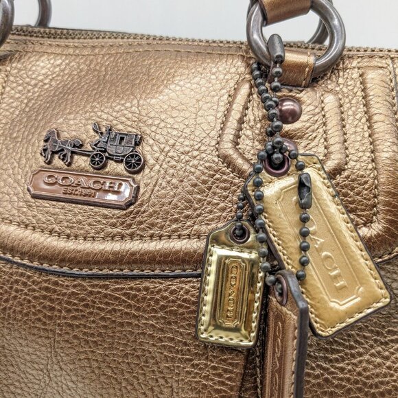 COACH  pebbled genuine leather metallic satchel shoulder bag purse - Copper - Picture 10 of 16